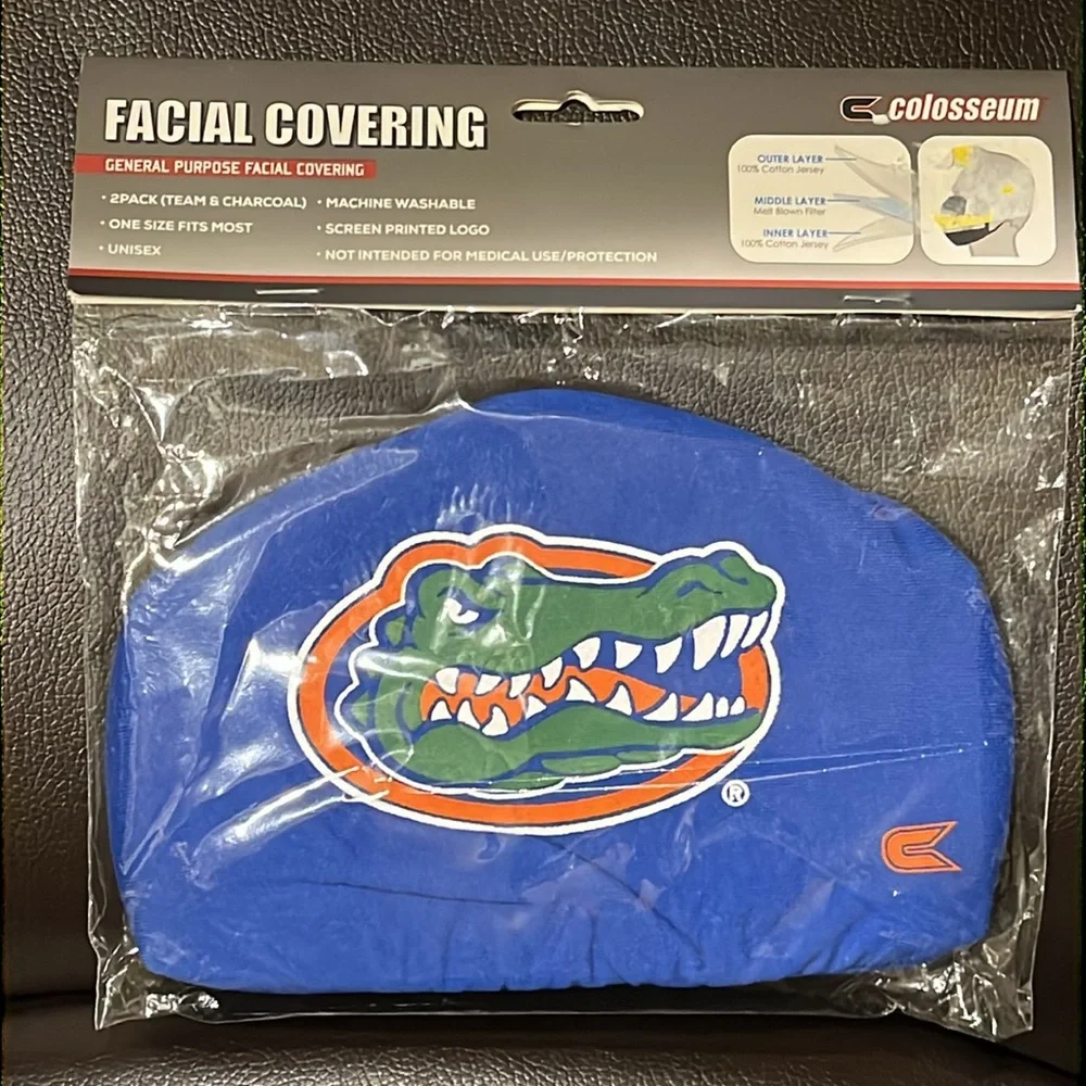 NEW Adult Colosseum Florida Gators Logo Face Covering 2-Pack, Blue & Charcoal